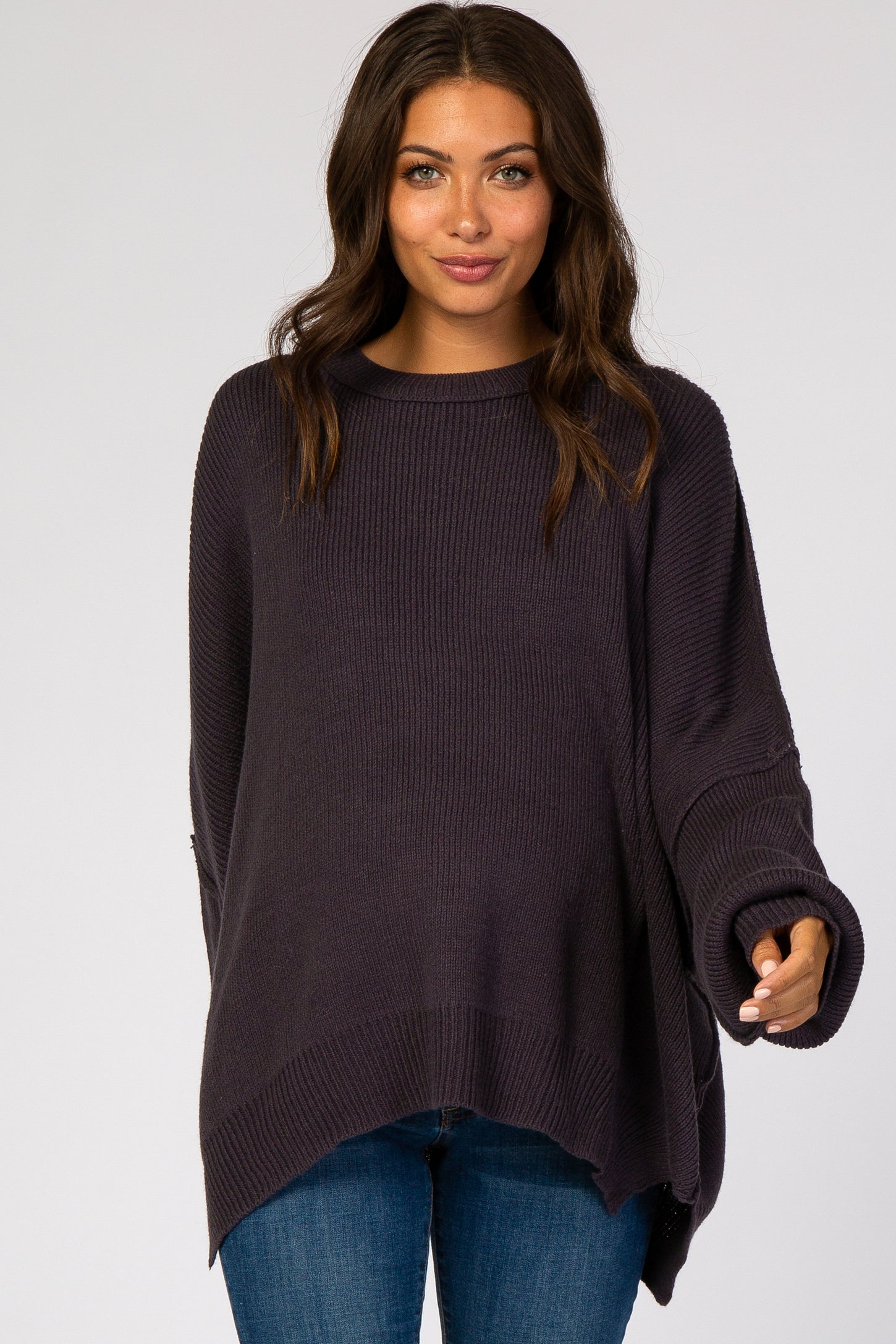 Charcoal Loose Knit Side Slit Maternity Sweater– PinkBlush