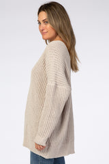 Beige Soft Knit V-Neck Sweater