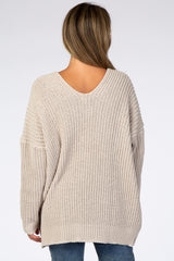 Beige Soft Knit V-Neck Sweater