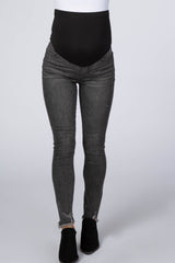 Charcoal Frayed Hem Skinny Maternity Jeans