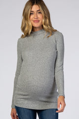 Heather Grey Ribbed Long Sleeve Mock Neck Maternity Top