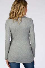 Heather Grey Ribbed Long Sleeve Mock Neck Maternity Top