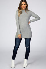 Heather Grey Ribbed Long Sleeve Mock Neck Maternity Top