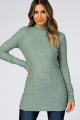 Mint Green Ribbed Long Sleeve Mock Neck Top