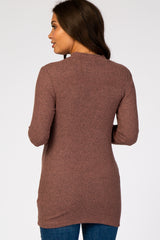 Mauve Ribbed Long Sleeve Mock Neck Maternity Top