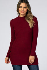 Burgundy Ribbed Long Sleeve Mock Neck Top