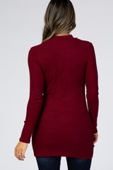 Burgundy Ribbed Long Sleeve Mock Neck Top