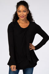 Black Pleated Front Layered Maternity/Nursing Top