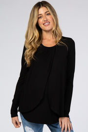 Black Pleated Front Layered Maternity/Nursing Top