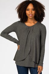 Charcoal Pleated Front Layered Nursing Top