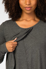 Charcoal Pleated Front Layered Nursing Top