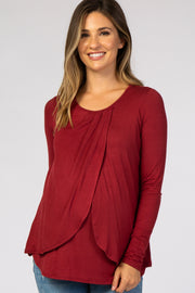 Burgundy Pleated Front Layered Maternity/Nursing Top