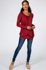 Burgundy Pleated Front Layered Nursing Top