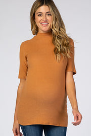 Camel Soft Brushed Knit Mock Neck Maternity Top