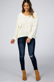 Ivory Soft Knit V-Neck Sweater