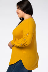 Yellow Soft Brushed Button Long Sleeve Women's Plus Top