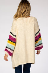 Ivory Thick Knit Striped Bubble Sleeve Maternity Cardigan