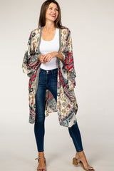 Grey Mixed Print Ruffle Sleeve Cover Up