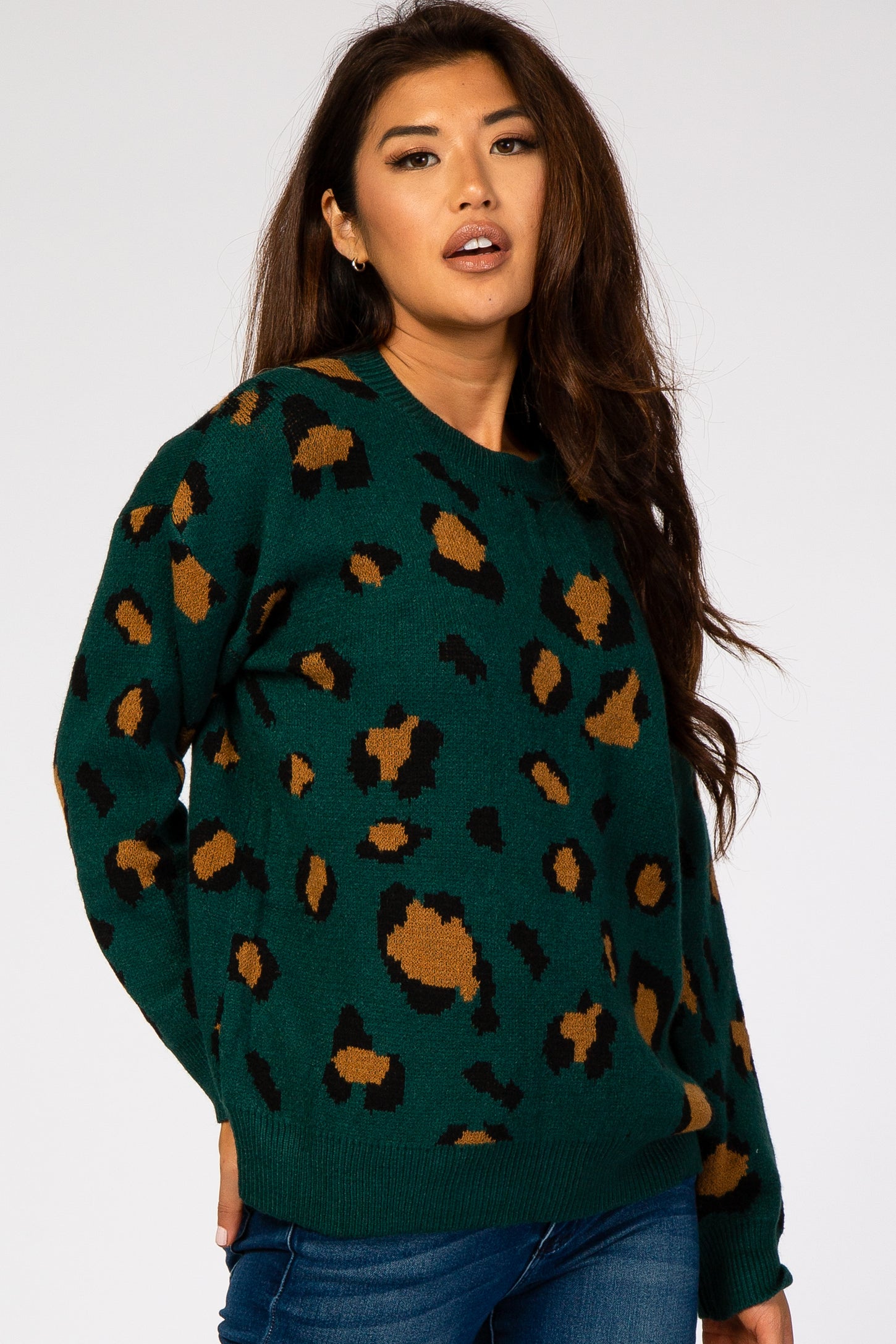 Forest Green Animal Print Sweater PinkBlush