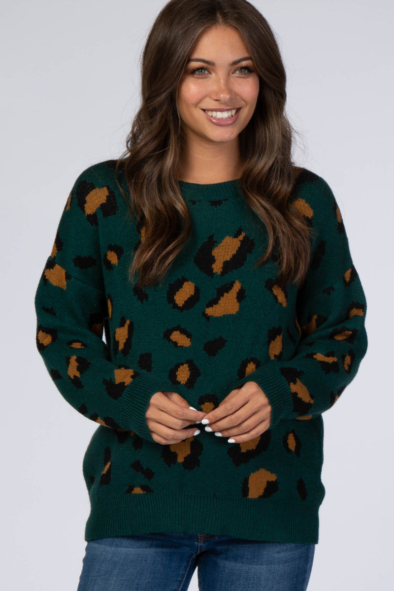 Forest Green Animal Print Maternity Sweater– PinkBlush
