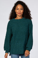 Forest Green Popcorn Knit Bubble Sleeve Sweater