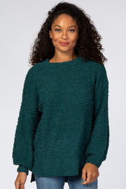 Forest Green Popcorn Knit Bubble Sleeve Sweater