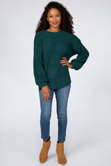 Forest Green Popcorn Knit Bubble Sleeve Sweater