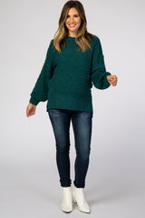 Forest Green Popcorn Knit Bubble Sleeve Maternity Sweater