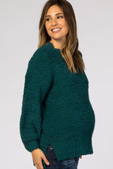 Forest Green Popcorn Knit Bubble Sleeve Maternity Sweater