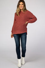 Mauve Popcorn Knit Bubble Sleeve Maternity Sweater