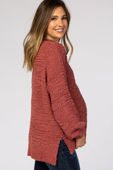 Mauve Popcorn Knit Bubble Sleeve Maternity Sweater