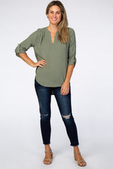 Light Olive V-Neck Blouse