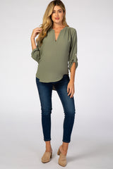 Light Olive V-Neck Maternity Blouse