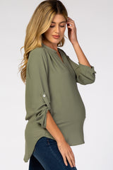 Light Olive V-Neck Maternity Blouse