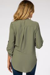 Light Olive V-Neck Maternity Blouse