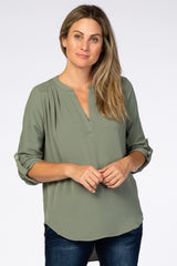 Light Olive V-Neck Maternity Blouse