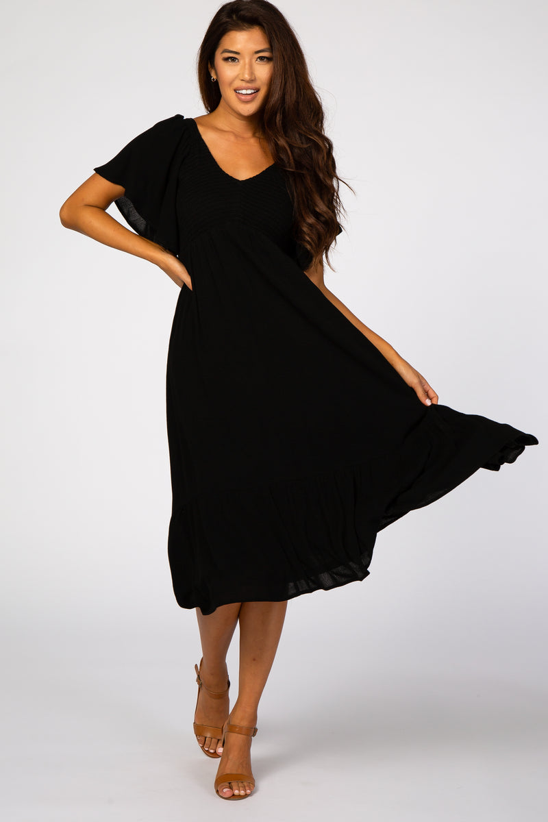 Black Smocked Ruffle Dress – PinkBlush