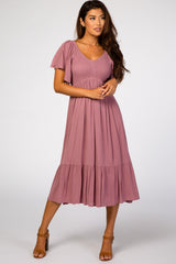 Mauve Smocked Ruffle Dress