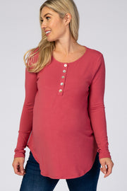 Pink Button Accent Long Sleeve Maternity Top