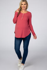 Pink Button Accent Long Sleeve Maternity Top