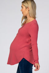 Pink Button Accent Long Sleeve Maternity Top