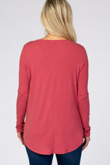 Pink Button Accent Long Sleeve Maternity Top