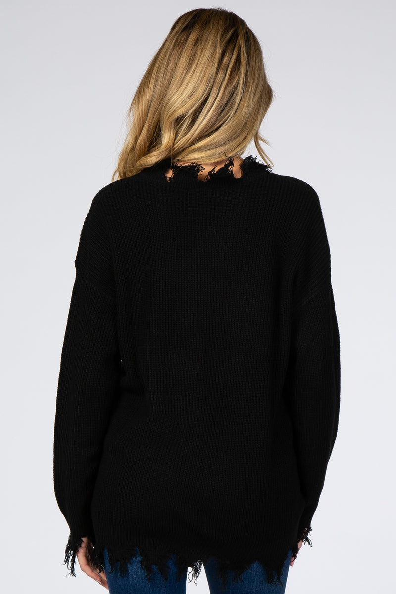 Black Fringe Hem V-Neck Maternity Sweater– PinkBlush