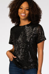 Black Sequin Short Sleeve Maternity Blouse