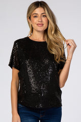 Black Sequin Short Sleeve Maternity Blouse