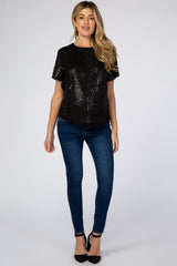 Black Sequin Short Sleeve Maternity Blouse