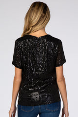 Black Sequin Short Sleeve Maternity Blouse