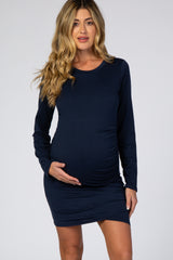 Navy Blue Long Sleeve Wrap Hem Fitted Maternity Dress– PinkBlush