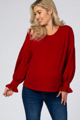 Red Bubble Ruffle Long Sleeve Maternity Top