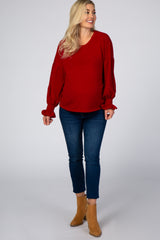 Red Bubble Ruffle Long Sleeve Maternity Top